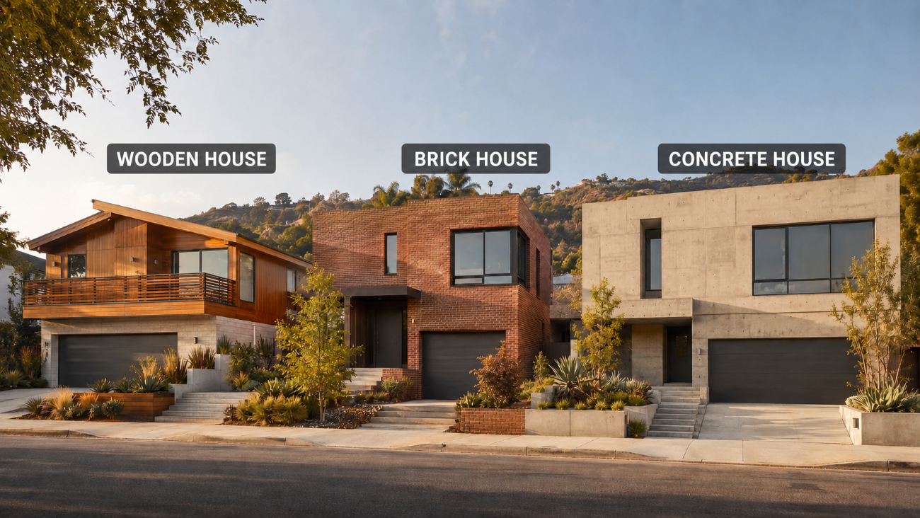 Wooden House VS Brick House VS Concrete House - Which Is Best? 3 Types of houses in LA