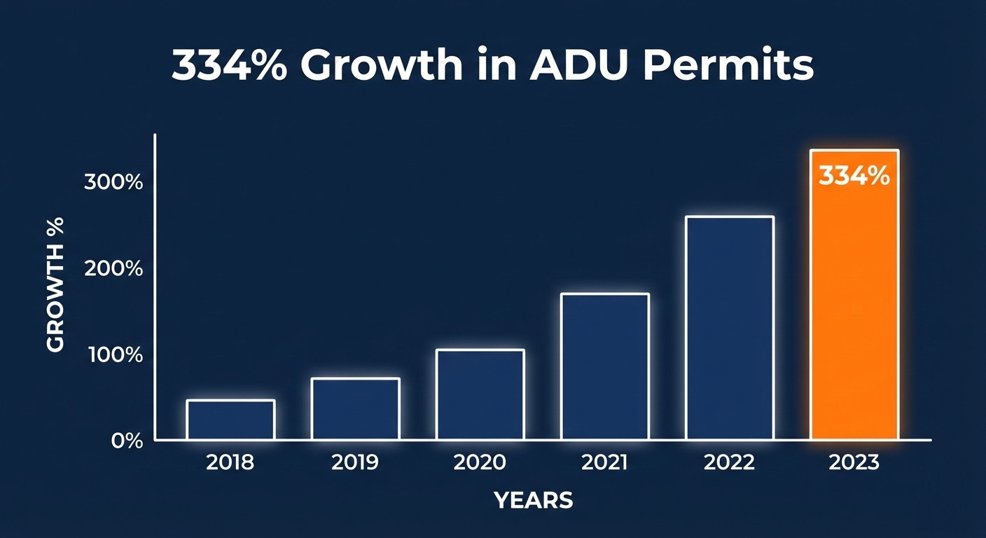 Can You Build a Two-Story ADU in California? Everything You Need to Know 2 A bar chart showing the significant upward trend of ADU permit approvals in California.